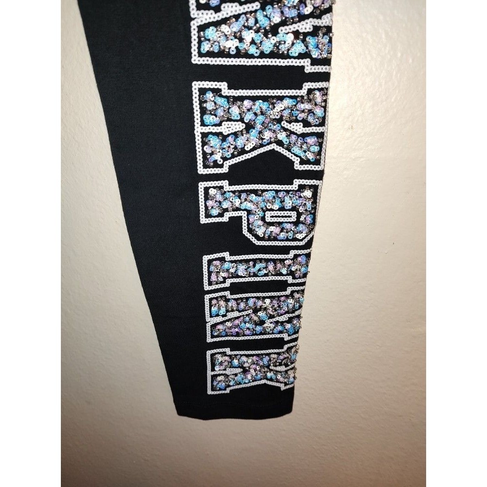 Women's Rare Pink Yoga Victoria’s Secret Black Leggings with Rhinestones Size M - Picture 5 of 10